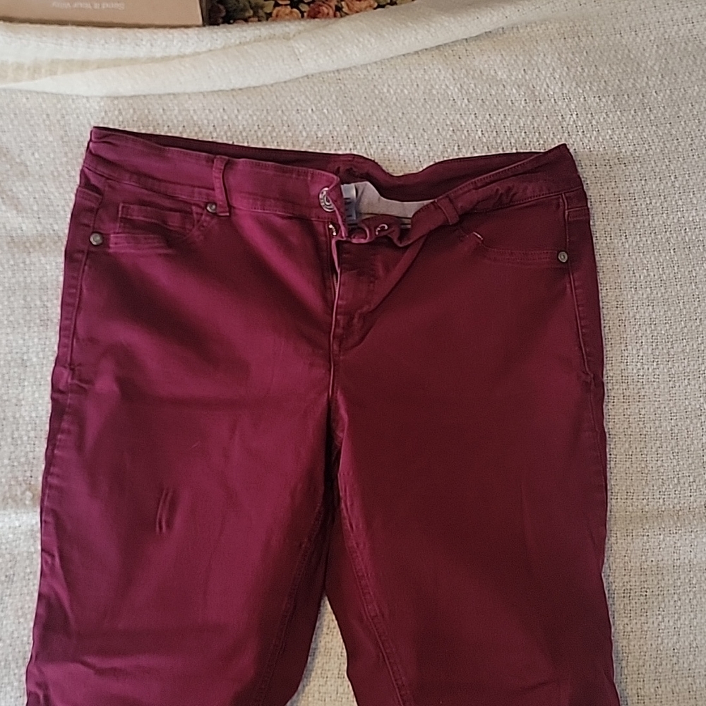 Red stretch skinny jeans